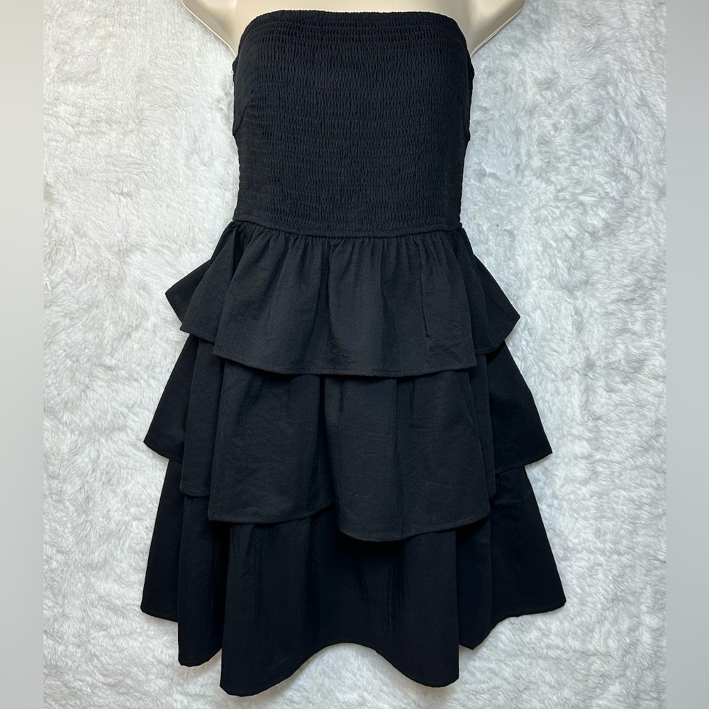BTFBM Black Tube Dress Off Shoulder Strapless Casual Sundress SZ S